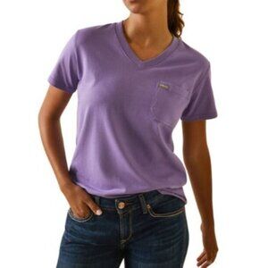 Ariat Rebar Strong Vneck Tshirt Womens 2XL Paisley Purple New Work Shirt